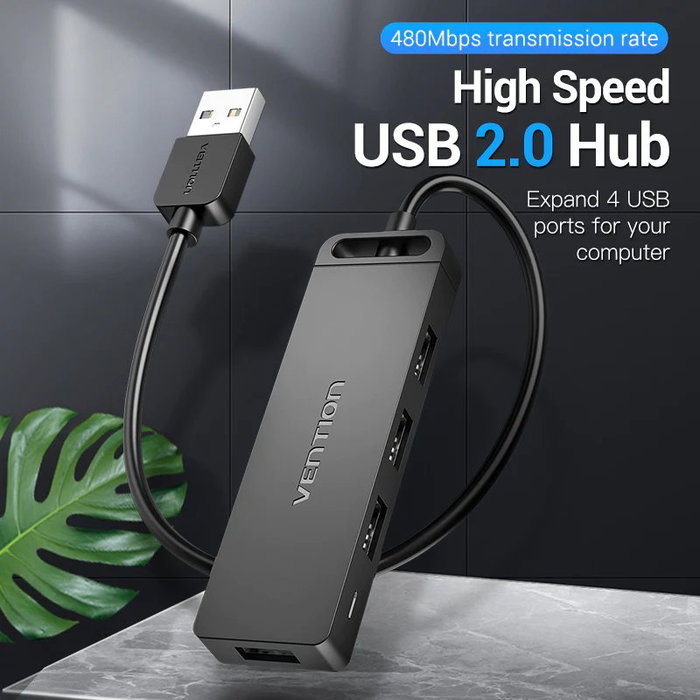 HUB 4 PUERTOS USB 2.0 4xUSB 0.15 M GRIS VENTION